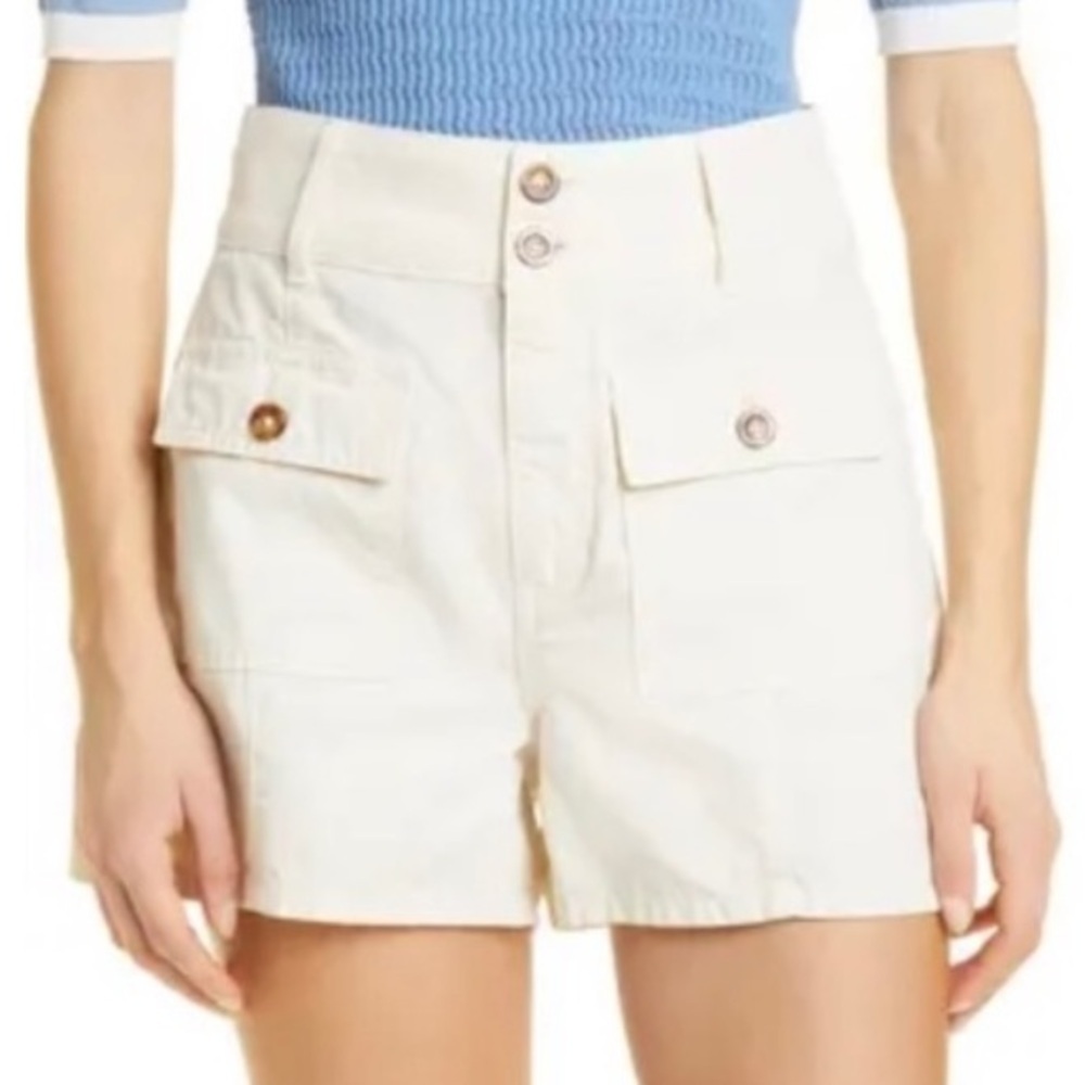 Veronica Beard Abigail patch pocket high rise Ecru short 28